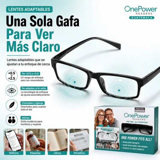 Gafas Adaptables OnePower™ +0.5 a +2.5 — Un Solo Par Para Leer Más Claro